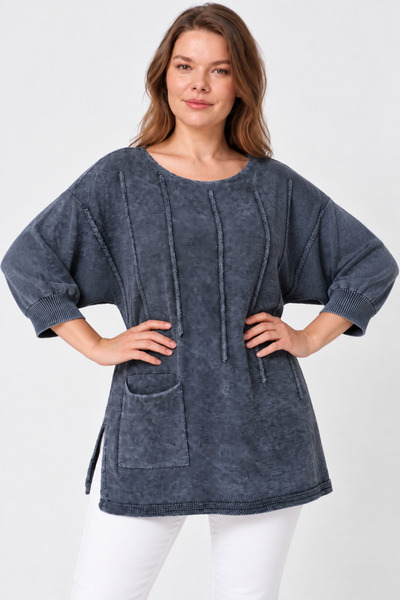 EtkiModa Kadın İtalyan Stil Yarasa Kol Yanı Yırtmaçlı Cep Detaylı Oversize Tr...