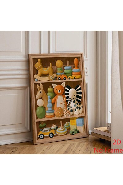 Generic Brand 1pc Vintage Toy Shelf Colourful Wooden Toys Nursery Canvas Wall...