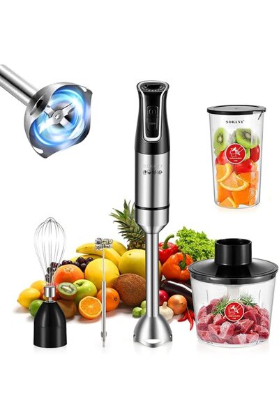 SOKANY 5in1 Hand Blender,1200W, 700ml Beaker, 500ml Chopping Bowl Stainless S...