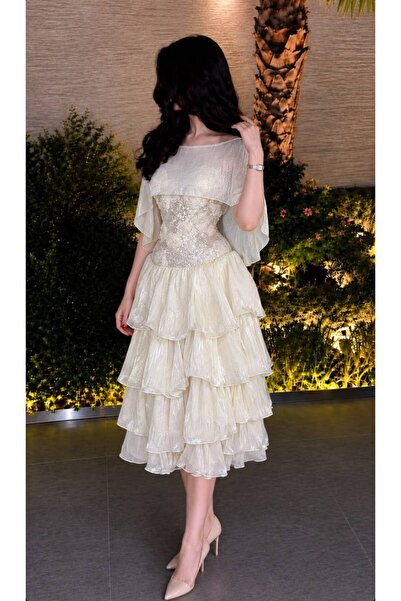MILANORA Beige Midi Evening Dress