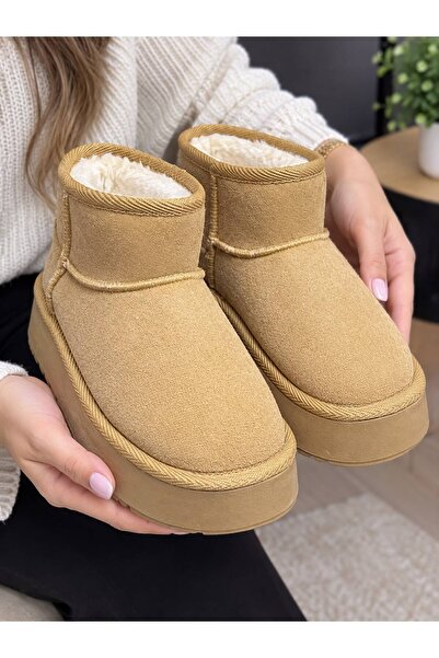 PLN SHOES حذاء نسائي ذو نعل سميك من البوليستر مع طبقة داخلية من الفرو بمظهر ج...