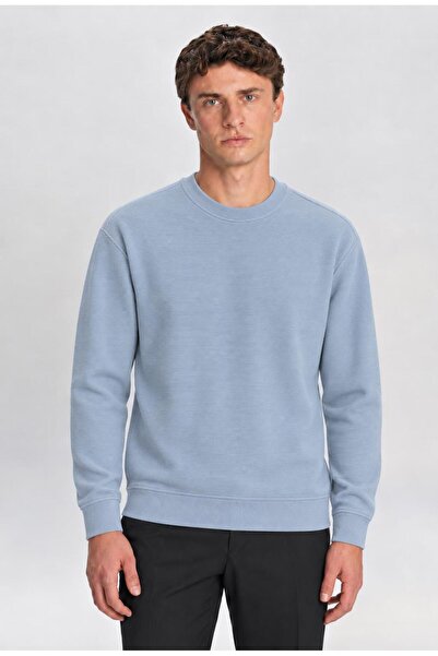 TENA Men's Blue-Navy Blue Crew Neck Ottoman Sweatshirt