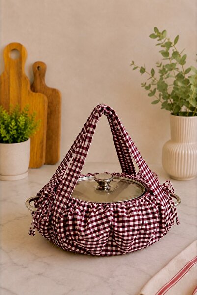 YUVOL Adjustable Drawstring Picnic Cookware and Pressure Cooker Carrying Bag, Double Layer Red Gingham