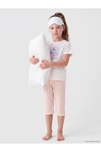 LC Waikiki Rmz Gi̇yi̇m Farkiyla Zero Roba Collar Printed Girls' Pajama Set