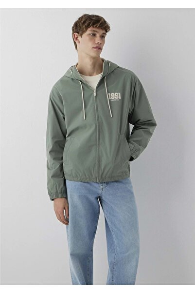 Mavi M0110622 MVJNS 1991 Baskılı Kapüşonlu Spandex Kolej Mont Erkek Mont HAKİ