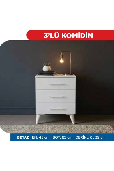 Genel Markalar Komodin 3 Çekmeceli Beyaz