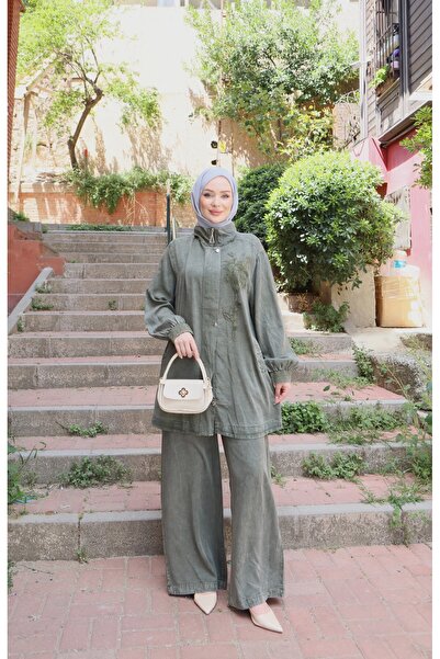 NİSUM MODA Floral Embroidered Zippered Tencel Set