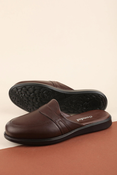 Gondol حذاء رجالي من الجلد الطبيعي من نوع Damat Dowry House Slipper مقاس 55 بني