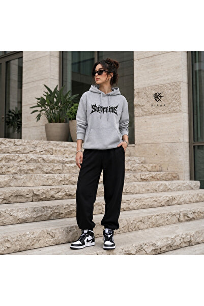CLOTHES33 Trening cu glugă, set din 2 piese, de iarnă, cu imprimeu Supreme, p...