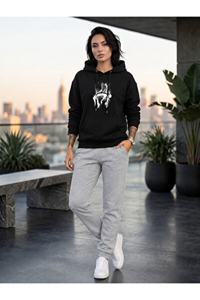 CLOTHES33 Trening cu glugă, set din 2 piese, model unisex, pentru iarnă, cu i...