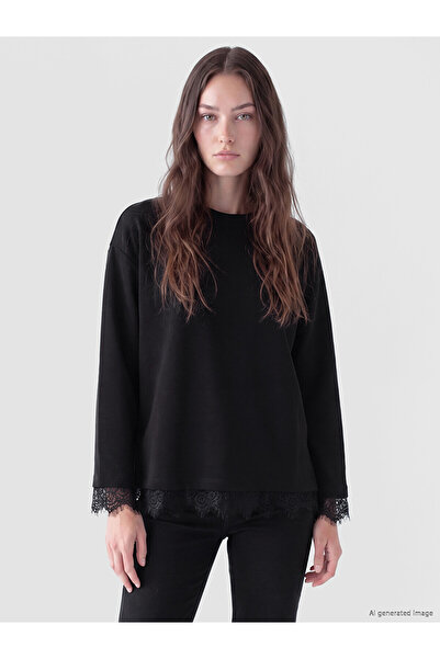 LC Waikiki Nevavm Farkıyla Lcw Modest Black Interlock Plain Loose & Baggy Wom...