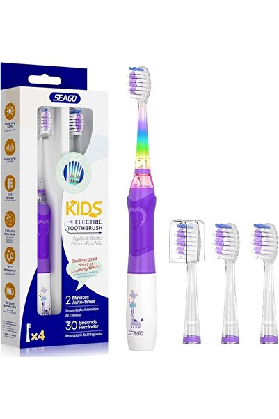 seago Kids Electric Toothbrush with 2 Mins Brushing Timer and 4 Replacement B...