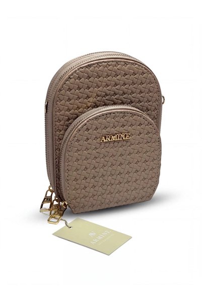 Armine 384 Women's Knitted Textured Double Zipper Leather Crossbody Phone Bag Mini Messenger Bag