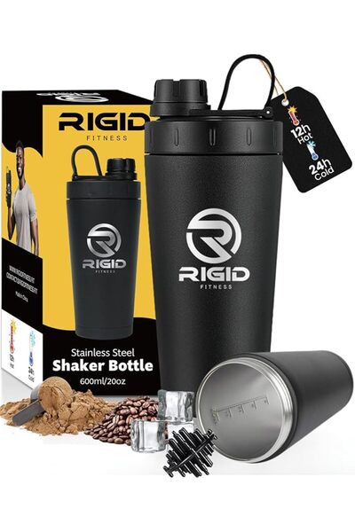RIGID FITNESS Stainless Steel Shaker Bottle (20oz/600ml), Double-Walled Insul...