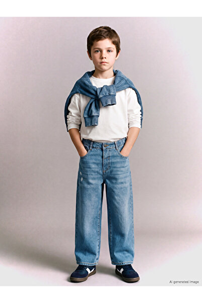 LC Waikiki Two Mt Shop Quality Lcw Kids Indigo Denim Straight Elastic Waist W...
