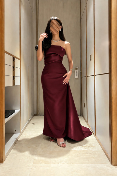 elin فستان سهرة بورغندي بدون أكمام