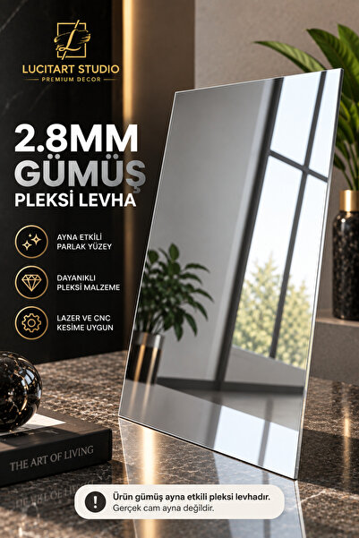 LucitART 2.8 mm Gümüş Pleksi Levha – Parlak Yansıtıcı Akrilik Plaka – Lazer v...