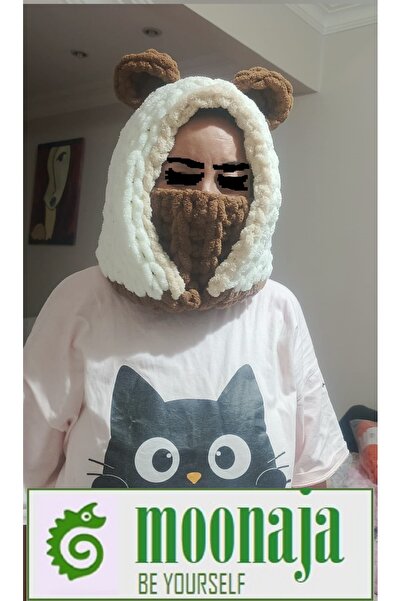 moonaja Alize Puffy Sevimli Ayıcık Kulaklı Yumoş Balaklava El Örgüsü Kar Kış ...