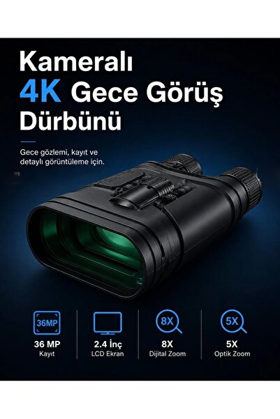 VEROXA Kameralı 4K Gece Görüş Dürbünü 36 MP Kayıt 2.4 İnç LCD Ekran 8X Dijita...