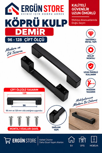 Ergün Store Köprü Kulp 96-128 Cm Çift Ölçü Metal Vidalı Dolap , Şifonyer , Ko...