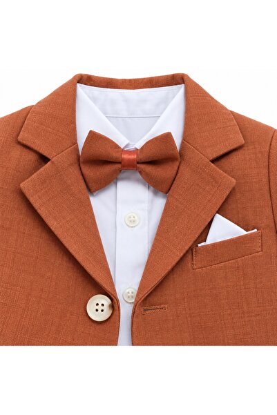 Pure Boutique Costum bebe baiat caramiziu 3 piese cu sacou camasa si pantaloni pentru ceremonie