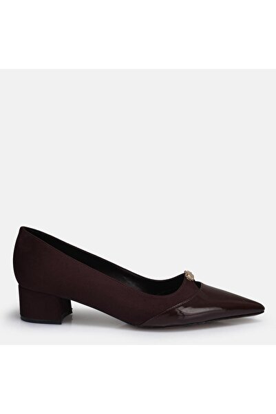 37Numara Large Size Brown Patent Leather Suede Detailed Casual Heeled Shoes 4...