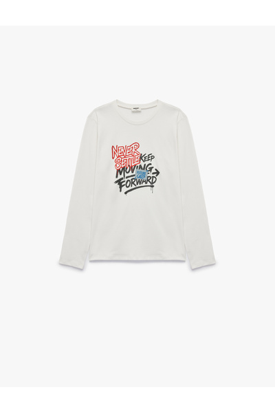 Koton Crew Neck Long Sleeve Cotton Printed T-Shirt