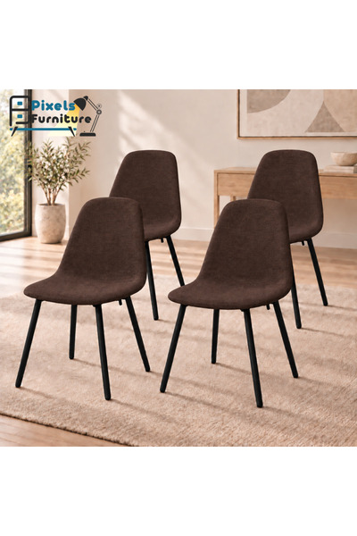 PixelsFurniture كرسي سفرة قماش كتان من بكسل الأثاث، بمسند للظهر مع أرجل معدني...