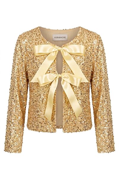 auraandmore Elizabeth Satin Bow Detail Sequined and Beaded Velvet Jacket