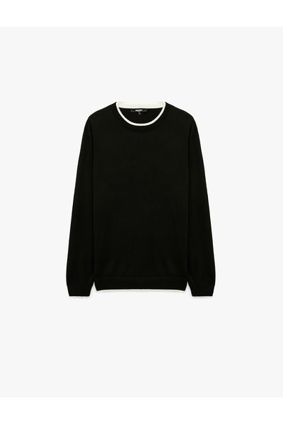 Koton Long Sleeve Contrast Detailed Crew Neck Knitwear Sweater
