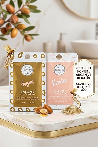 elseme Bee Beauty Argan + Keratin Saç Maskesi 25 ml 2'li Set – Onarıcı Bakım,...