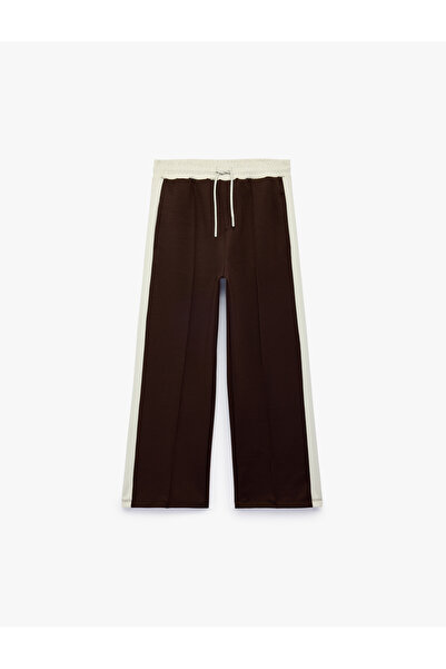 Koton Color Contrast Wide Leg Sweatpants with Pockets and Lace-Up Waist