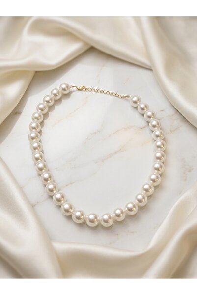 La sauvagine Women's White Large Grain 14 mm Big Pearl Choker Necklace