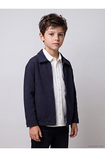 LC Waikiki Lcw Kids Navy Blue Plain Boys' Cardigan with Nevavm Difference
