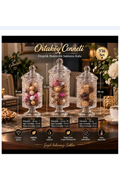 ORTAKÖYCENNETİ 3 LÜ drajelik saklama kabı set 2 ad ortaboy 28 cm 1ad büyük bo...