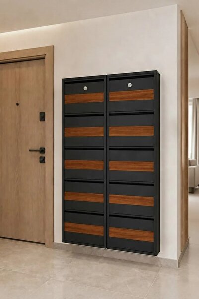 Moemi 5 Li Antrasit Desenli Kilitli Metal Ayakkabılık 20 ÇİFT Kapasiteli Şık