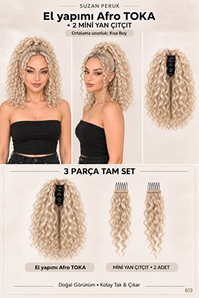 Suzan Peruk Kısa Afro Kıvırcık Mandallı Toka & Ön Çıt Çıt Seti