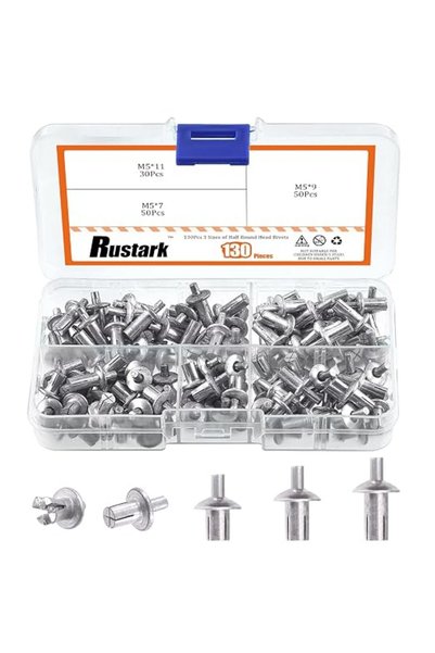 Rustark 130Pcs M5x7mm/9mm/10mm Aluminum Core Rivets with Round Head Assortmen...