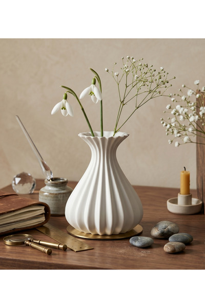 OXEROM Modern Beyaz Dekoratif Bohem Vazo 15cm Plastik Baskı