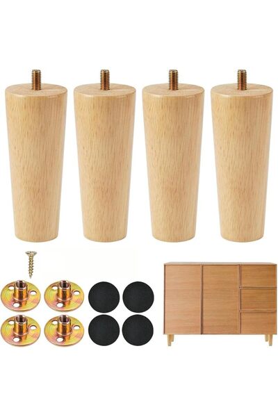 GENERAL Joyes Wooden Furniture Legs, 4Pcs Replacement Solid Wood Round Sofa L...