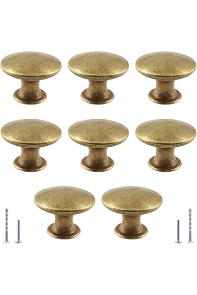 GENERAL 8Pcs Antique Brass Kitchen Cabinet Knobs Handle Pulls, 30mm Vintage R...