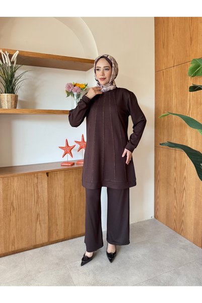 Modam Bella Soft Textured Striped Tunic and Trousers Double Set
