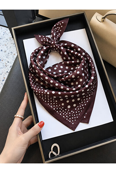 NAVO STUDIO Women's Brown and White Polka Dot Satin Scarf 50X50 cm Hair and B...