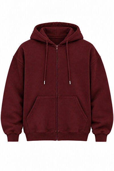 Velostra Unisex Burgundy Unprinted Plain Daily Use 3 Thread Combed Cotton Hoo...