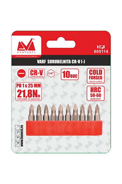 EvoTools Professional Varf Surubelnita Cr-V Pz (10 bucati), PZ3, 25 —