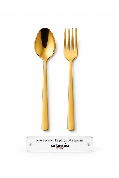 Artemia Home New Forever 12 Piece Gold Dessert Fork Spoon Set 18/10 Stainless...