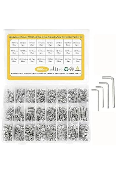 EXCEFORE 880Pcs M6 M5 M4 M3 Screws Bolts Nuts Lock and Flat Gasket Washers As...