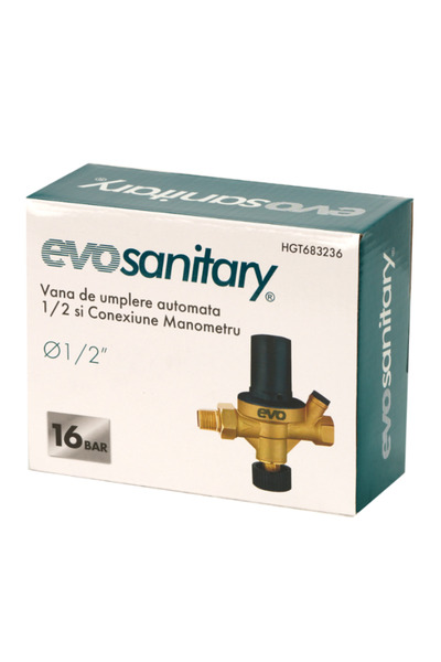 EVOSANITARY Reductor Presiune Apa cu Filtru 1/2 si Conexiune Manometru —