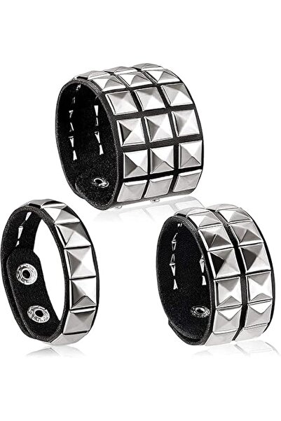 TERRIFI Studded Leather Bracelet Set for Men and Women, Punk Style Fashion Ac...