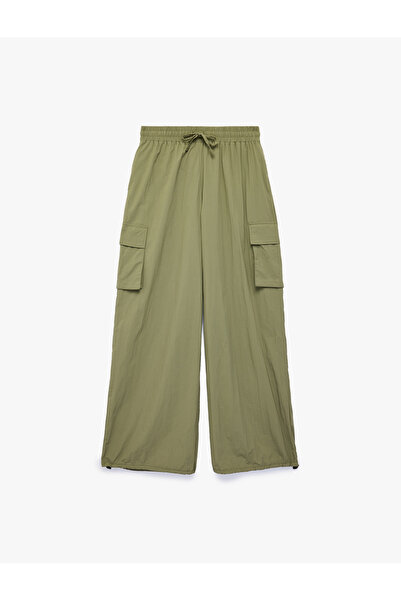 Koton High Waist Cargo Pocket Detailed Crinkle Parachute Fabric Wide Leg Spor...